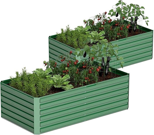 8x4x2 ft Outdoor Raised Garden Bed, Large Metal Planter Raised Beds, Planters for Outdoor Plants for Vegetables, Flowers, Herbs, Fruits, and Succulents.(2 Pcs)-CasaMuseHome