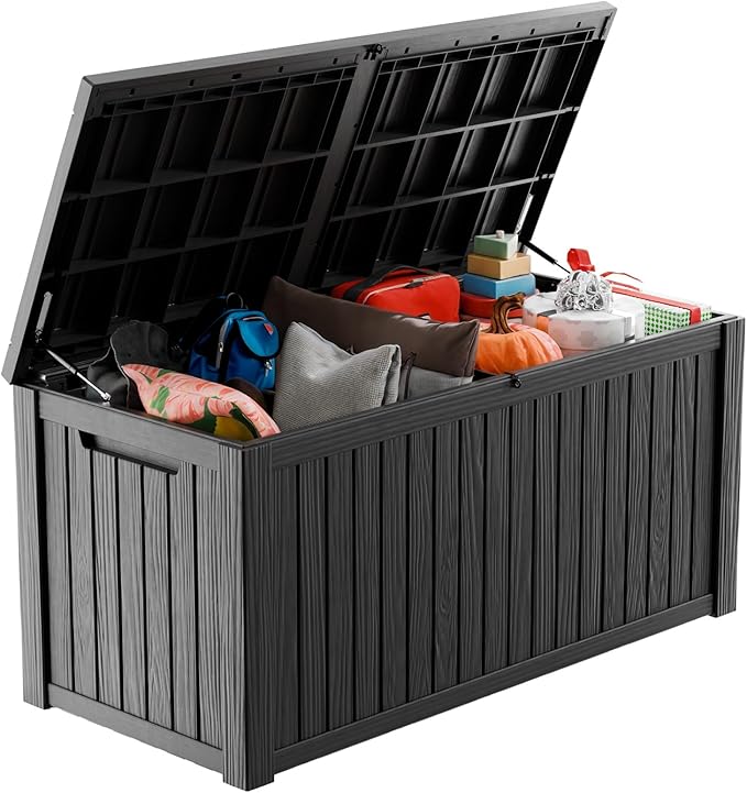 180 Gallon Deck Box Large Outdoor Storage for Patio Furniture,Outdoor Cushions,Garden Tools and Pool Supplies,Waterproof,Resin,Lockable(Black)-CasaMuseHome