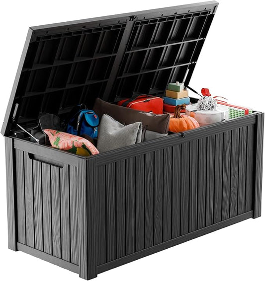 180 Gallon Deck Box Large Outdoor Storage for Patio Furniture,Outdoor Cushions,Garden Tools and Pool Supplies,Waterproof,Resin,Lockable(Black)-CasaMuseHome