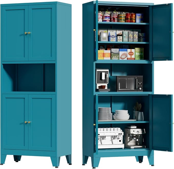 69" Tall Kitchen Pantry Cabinet, Metal Storage Cabinet with 4 Doors and Adjustbale Shelves, Freestanding Cupboards for Dining Room, Living Room, Bathroom-CasaMuseHome