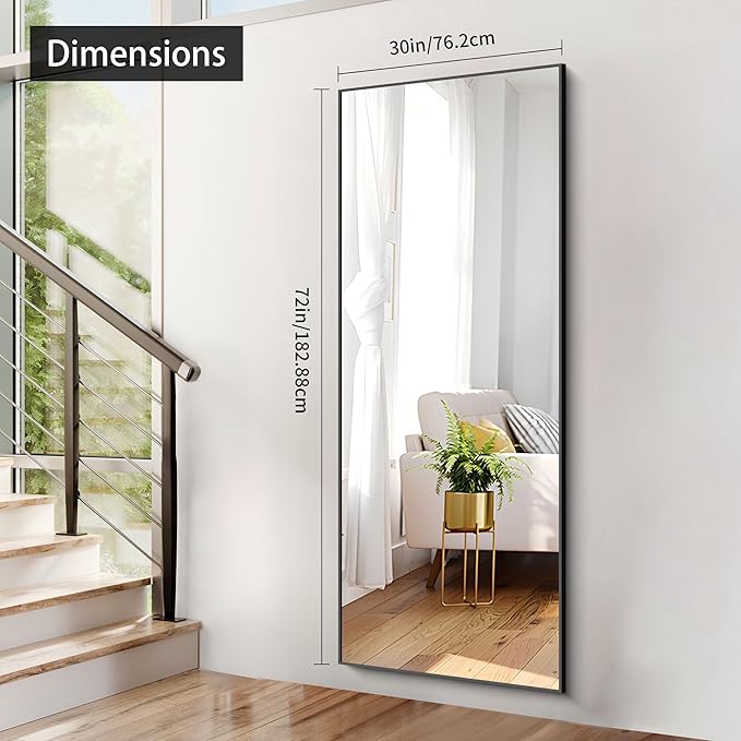 30x72inch Bathroom Mirror, Black Rectangle Mirror with Thin Frame, Large Rectangular Wall Mirror for Bathroom, Living Roomm, Hair Salon, Big Farmehouse Mirror Hang Horizontal/Vertical-CasaMuseHome