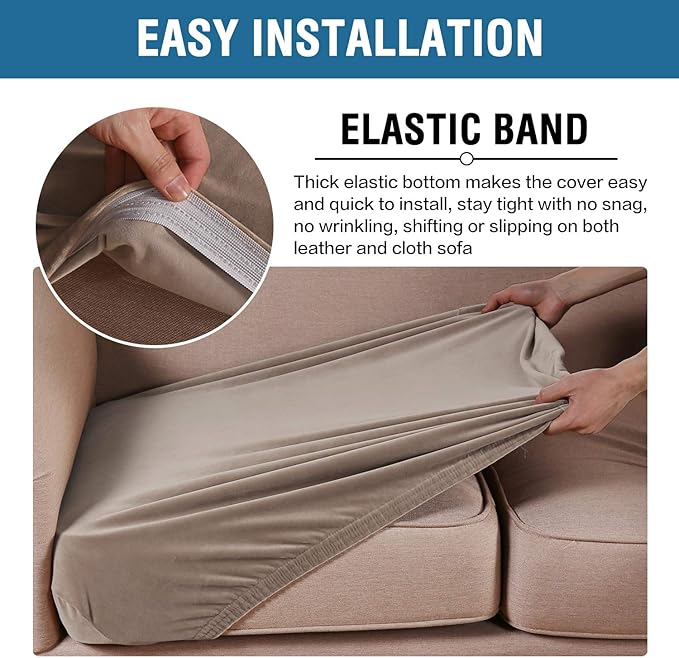 H.VERSAILTEX Velvet Stretch Couch Cushion Cover Plush Cushion Slipcover for Chair Cushion Furniture Protector Seat Cushion Sofa Cover (1 Piece Armchair Cushion Covers, Taupe)-CasaMuseHome