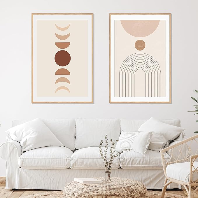 27x40 Poster Frame Set of 2 Natural Solid Oak Photo Frames with 24x36 Removable Mat Wall Hanging Large Handcrafted Frame with HD Plexiglass Wall and Tabletop Display Large Picture Frame-CasaMuseHome