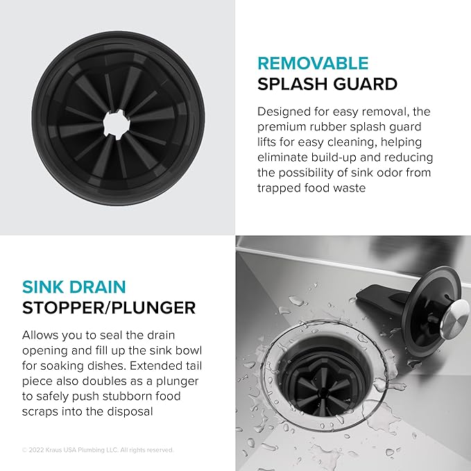 KRAUS® WasteGuard™ High-Speed 1/2 HP Continuous Feed Ultra-Quiet Motor Garbage Disposal with Power Cord and Flange Included and Universal Mount