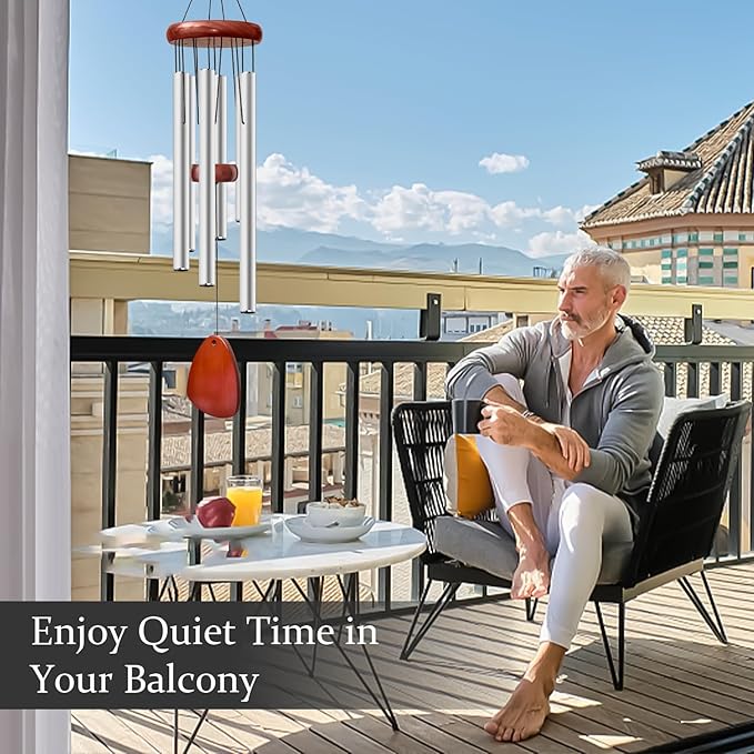 28" Wind Chime for Mothers Day, Decorative Wind Chimes for Outside, Memorial Windchimes Remembrance Gift for Women Mom Grandma, Metal Wind Chimes Outdoor Decor for Garden Patio Zen(Silver)-CasaMuseHome