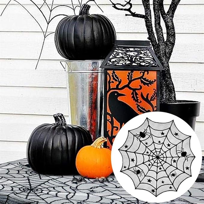 40 Inch Round Spider Web Lace Table Topper Black Halloween Spider Web Tablecloth Party Decoration-CasaMuseHome