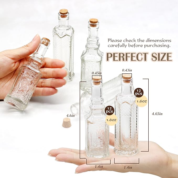 24 pcs Small Mini Clear Vintage Glass Bottles with Corks, Small Bud Vases, Decorative, Potion Bottles, 1.6oz for Party Wedding DIY Decoration/ Sand Art Bottles/Spell Jars/Message In a Bottle Kit-CasaMuseHome