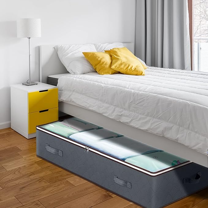 90L Under Bed Storage Containers, 6 Pack Underbed Closet Storage Organizer System, Moving Bags with Clear Window and Reinforced Handles for Bedding Pillows Blanket Clothes Wardrobe Bedroom-CasaMuseHome