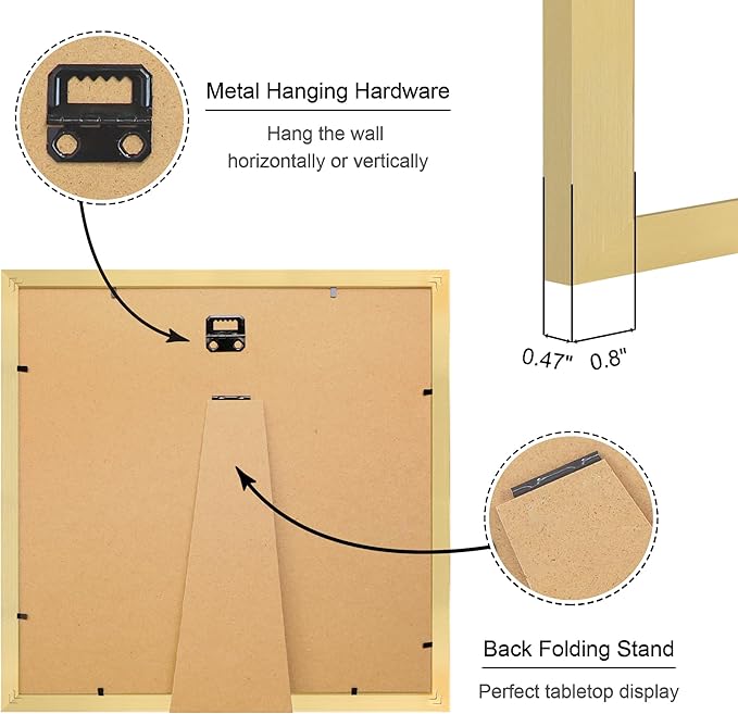 12x12 Picture Frame Set of 4, 12 x 12 Wood Photo Frames with Mat for 10x10 or 30x30cm Diamond Painting Art, Wooden Frame with Real Glass Cover for Wall and Tabletop Display,Gold-CasaMuseHome