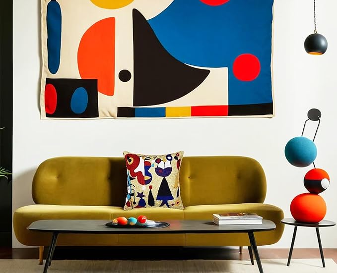 Abstract Decorative Pillow Cover Hand Embroidered Whimsical Toss Pillows Farmhouse Chair Cushion Contemporary Pillowsham Mid-Century Chair Cushions Wool Size 18x18-CasaMuseHome