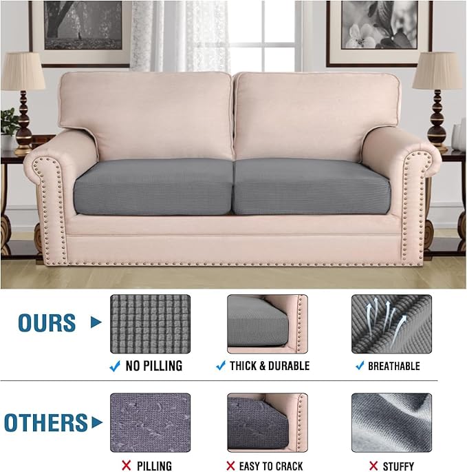 H.VERSAILTEX Super Stretch Individual Seat Sofa Covers Couch Cushion Covers Slipcover Sets Thick Jacquard Textured Twill Fabric (2 Piece Large, Grey)-CasaMuseHome