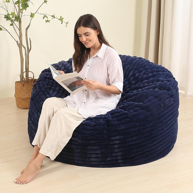 4FT Memory Foam Bean Bag Chair for Adults/Teens, Bean Bag Sofa with Fluffy Removable Cover, for Living Room Bedroom, Blue-CasaMuseHome