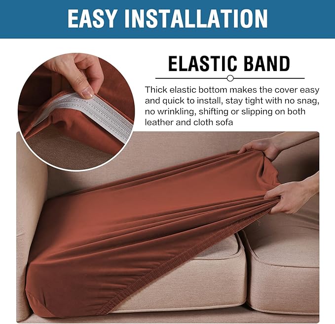 H.VERSAILTEX Velvet Stretch Couch Cushion Cover Plush Cushion Slipcover for Chair Cushion Furniture Protector Seat Cushion Sofa Cover(1 Piece Armchair Cushion Cover, Rust)-CasaMuseHome