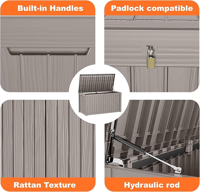 150 Gallon Resin Deck Box, Lockable Patio Outdoor Storage Box for Furniture, Garden Tools and Tools Storage, Waterproof Outside Storage Boxes - Grey-CasaMuseHome