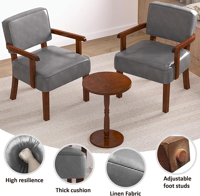 Accent Chair, PU Leather Oversized Living Room Chairs with Soft Seat and Armrests, Armchair for Bedroom, Dinning, Reading and Waiting Rooms (Leather Gray)-CasaMuseHome
