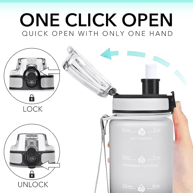 32oz Motivational Water Bottles with Time Marker & Fruit Strainer, Transparent Gradient Color Water Bottle with Times to Drink, Leakproof & BPA Free, Reusable Bottle with Strap (No Straw)-CasaMuseHome