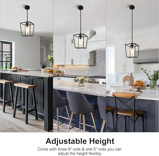 2 Pack 1-Light Black Pendant Lights for Kitchen Island, Farmhouse Metal Pendant Light Iron Cage Hanging Light Fixtures with Clear Glass Shade for Dining Room, Entryway, Hallway, Foyer-CasaMuseHome