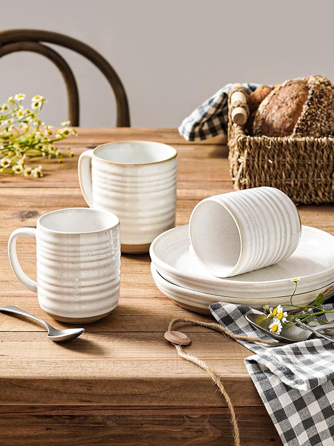 LE TAUCI Coffee Mugs 12 oz, Ceramic Mug Set, Housewarming Wedding Present, Coffee Cups for Latte, Hot Tea, Cappuccino, Mocha, Cocoa - Set of 4, Arctic White-CasaMuseHome