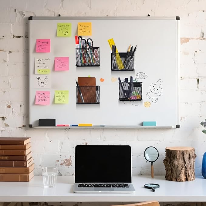 4.5' × 2.2'' × 3.5'' Magnetic Basket for Whiteboard Black Magnetic Basket for Fridge Magnetic Organizer Holder with 4 Strong Magnets Magnetic Holder for Refrigerator Locker,Set of 4-CasaMuseHome