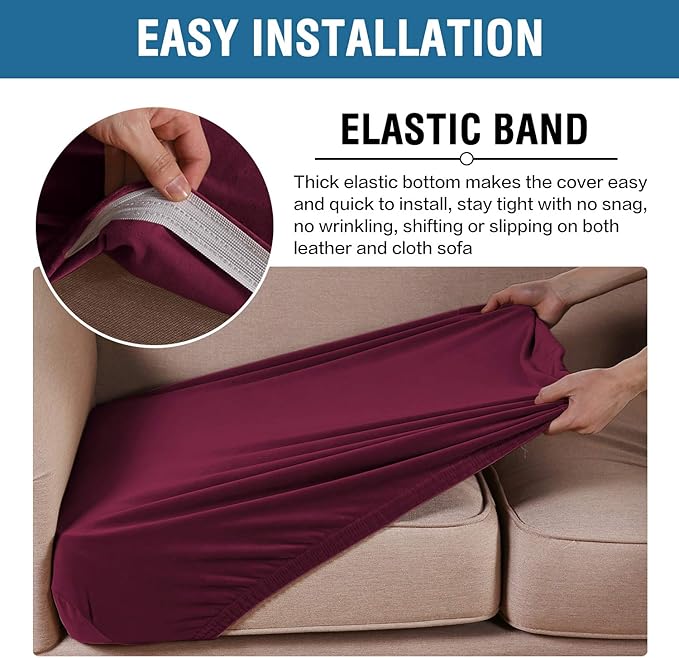 H.VERSAILTEX Velvet Stretch Couch Cushion Cover Plush Cushion Slipcover for Chair Cushion Furniture Protector Seat Cushion Sofa Cover (1 Piece Armchair Cushion Covers, Burgundy)-CasaMuseHome