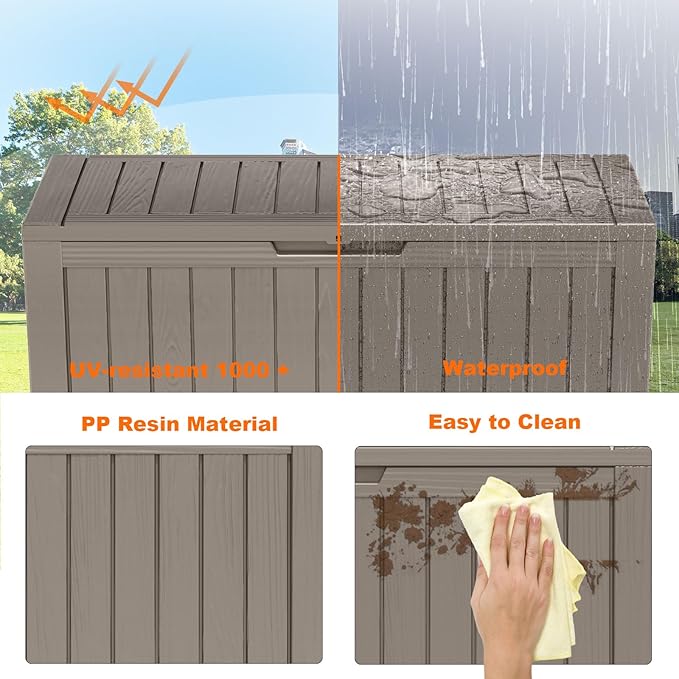 80 Gallon Resin Deck Box, Lockable Patio Outdoor Storage Box for Furniture, Garden Tools and Tools Storage, Waterproof Outside Storage Boxes - Grey-CasaMuseHome