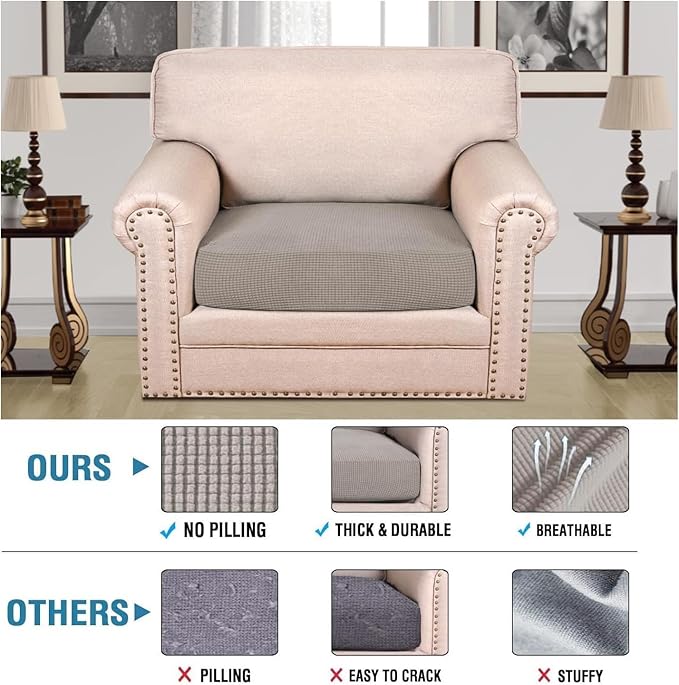 H.VERSAILTEX Super Stretch Individual Seat Cushion Covers Sofa Covers Couch Cushion Covers Slipcover Sets Thick Jacquard Textured Twill Fabric (1 Piece Chair Cushion Cover, Taupe)-CasaMuseHome