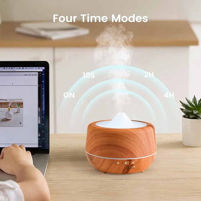 500ml Essential Oil Diffuser with 10 Scented Essential Oils,Wood Grain Ultrasonic Oil Diffuser,Aromatherapy Diffuser with Remote Control,Timer,7 Colors Light,2 Mist Modes for Large Room Office,Yellow-CasaMuseHome