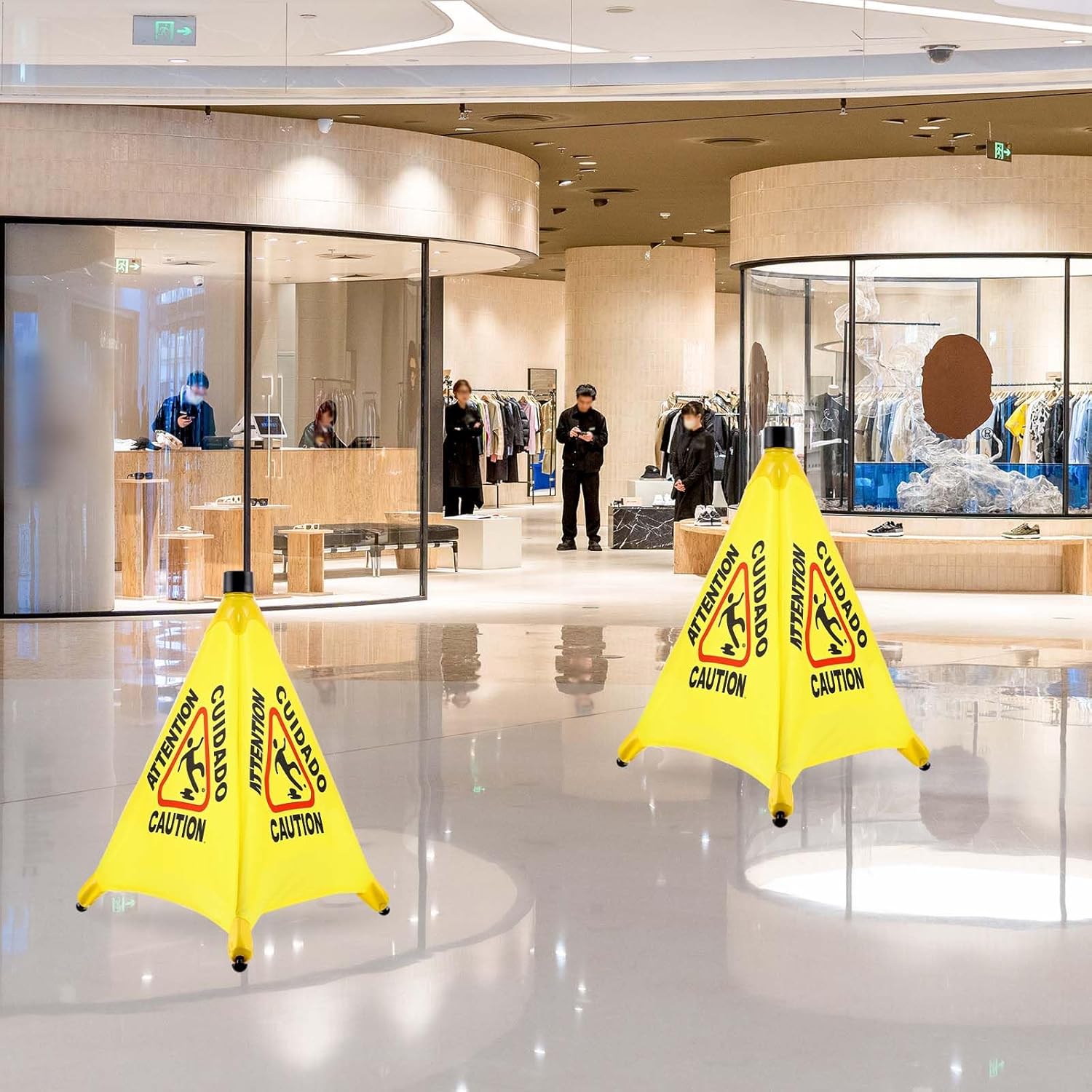 4-Packs Wet Floor Signs 20 Inch, Pop UP Bilingual Yellow Caution Wet Floor Sign with Wall Mounted Storage Tube Foldable, Slip Carefully Safety Cone Signs Pop up Caution Commercial Sign