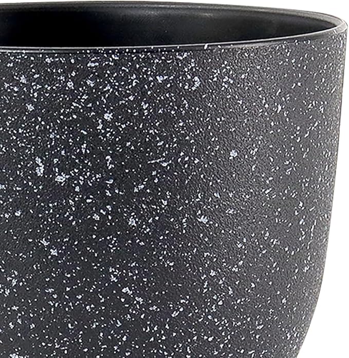 9/8/7.5 inch Plant Pots, Set of 3 Modern Decorative Plastic Planters with Drainage Holes and Saucer for Garden House Plants, Flower Pots for Indoor Outdoor Plants, Speckled Black-CasaMuseHome