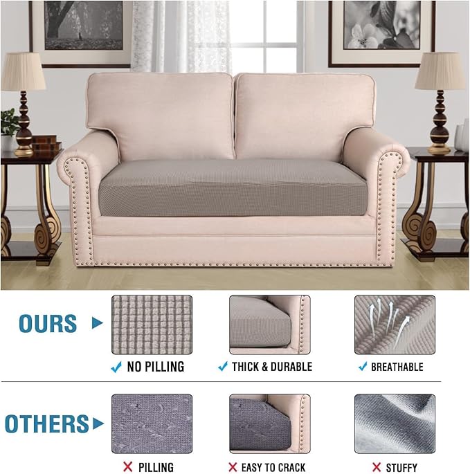 H.VERSAILTEX Super Stretch Individual Seat Cushion Covers Sofa Covers Couch Cushion Covers Slipcover Sets Thick Jacquard Textured Twill Fabric (1 Piece Loveseat Cushion Cover, Taupe)-CasaMuseHome