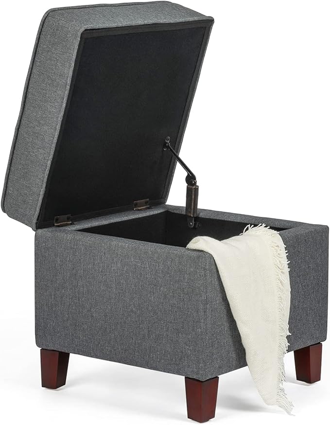 Adeco Chest and Footrest-Square Seat Storage Bench Ottoman, Gray-CasaMuseHome