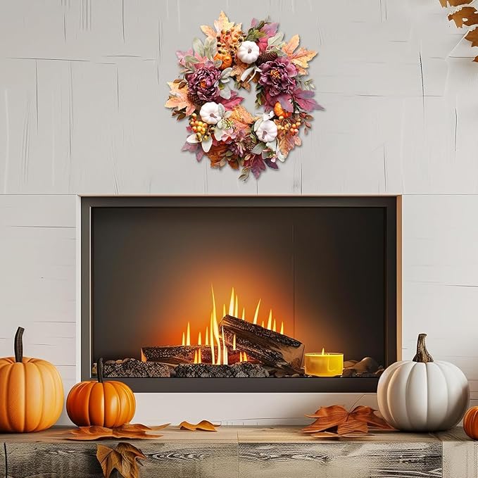 20Inch Fall Wreaths for Front Door,Fall Wreath,Fall Decorations for Home,Autumn Wreaths with White Pumpkins Peony Pine Cones, Fall Door Wreath for Thanksgiving Halloween Indoor Outdoor Decor-CasaMuseHome