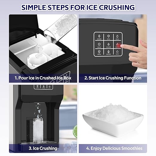 3 in 1 Water Dispenser with Ice Maker, Ice Maker Countertop, Bullet Ice, Crushed Ice, Water Cooler, 44Lbs/24H, 12 Ice/6Min, Self-Cleaning, 4Lbs Ice Storage, Home/Kitchen/Party/RV (Touchscreen)-CasaMuseHome