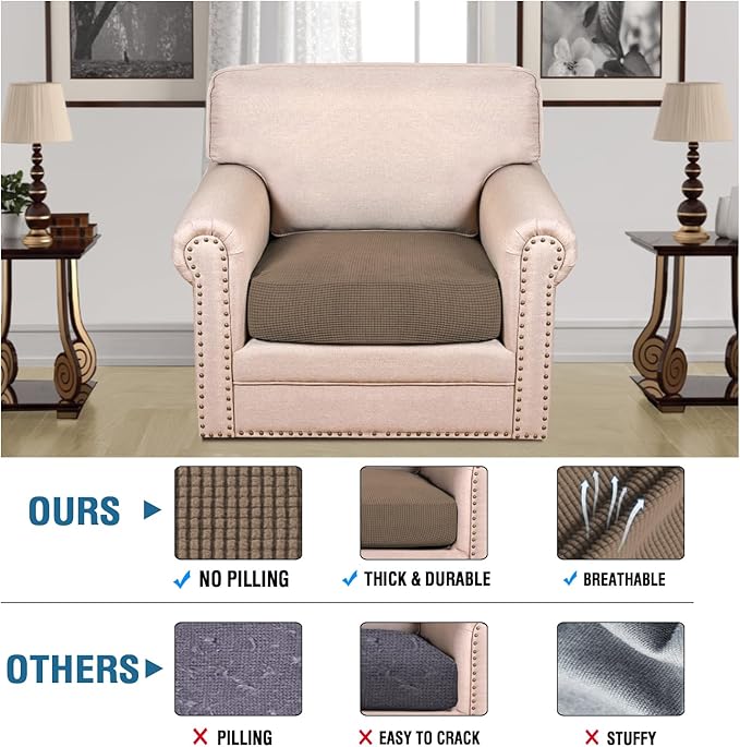 H.VERSAILTEX Super Stretch Individual Seat Cushion Covers Sofa Covers Couch Cushion Covers Slipcover Sets Thick Jacquard Textured Twill Fabric (1 Piece Chair Cushion Cover, Macchiato)-CasaMuseHome