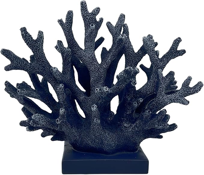 5.8" H Dark Blue Coral Decor - Resin Coral Statue, Nautical Decor for Home, Bedroom, Bathroom, Living Room, Ocean Themed Cabinet Shelf Tabletop Decoration-CasaMuseHome