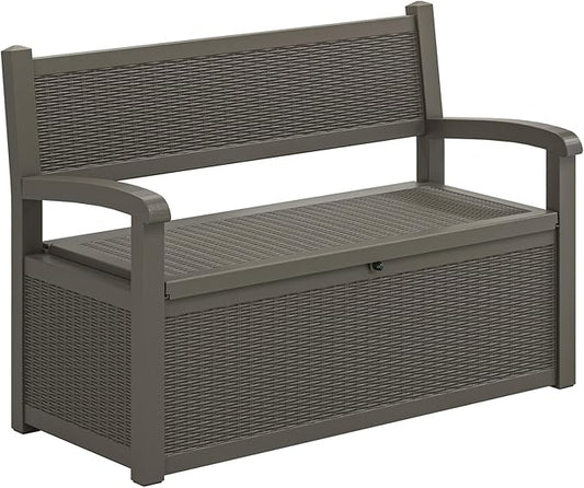 70 Gallon Deck Bench with Storage,Outdoor Storage Box Bench Waterproof&Lockable, Resin Patio Furniture with Armrest for Patio, Porch, Garden,Grey-CasaMuseHome