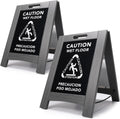 Premium Outdoor Composite Caution Wet Floor Sign – Bilingual w/Non-Skid Plastic Feet, Black Plate – For Hotels, Schools, Offices, Areas, Restrooms, Pool Decks - Grey (2 Pack)