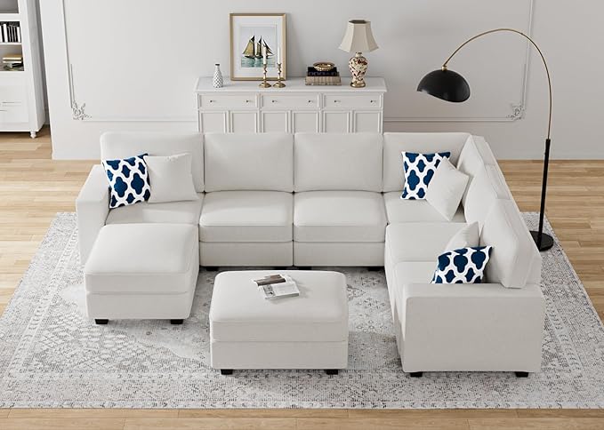 L Lengend Vansen Modular Sectional Sofa U Shaped Couch with Ottoman Modern Reversible Corner Sectional Couch for Living Room (Cream, U Shaped Sofa-3)-CasaMuseHome