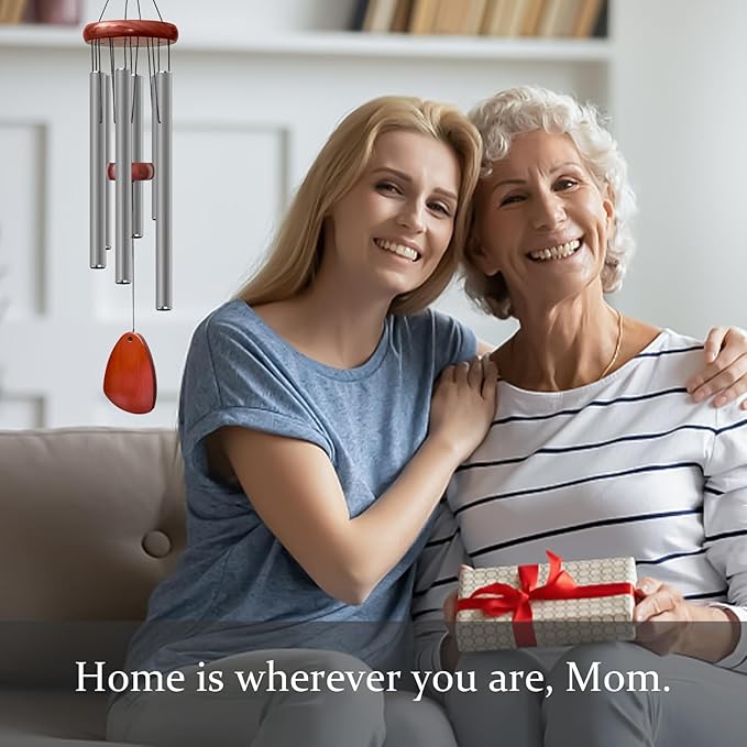 28" Wind Chime for Mothers Day, Decorative Wind Chimes for Outside, Memorial Windchimes Remembrance Gift for Women Mom Grandma, Metal Wind Chimes Outdoor Decor for Garden Patio Zen(Grey)-CasaMuseHome