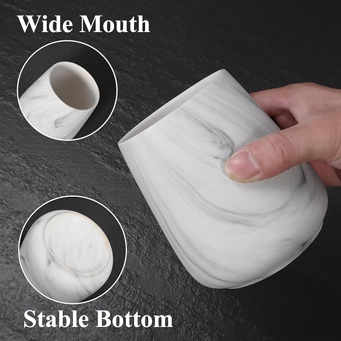 2Pcs Toothbrush Holder for Bathroom - Marble White Ceramic Tooth Brushing Holders Set, Toothbrush Cup & Toothpaste Organizer for Bathroom Countertop, Makeup Brush Holder, Pen Holder for Home Storage-CasaMuseHome