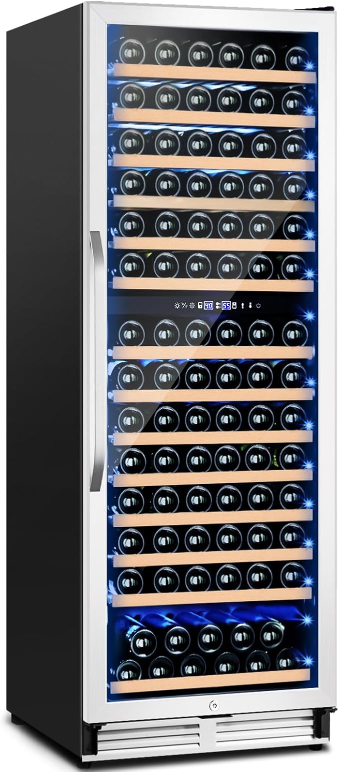 180 Bottles Wine Fridge 24 Inch Dual Zone Wine Cooler Refrigerator Freestanding Wine Refrigerator with Glass Door and Safety Lock, Large Wine Cellar for Home, Office, Kitchen-CasaMuseHome