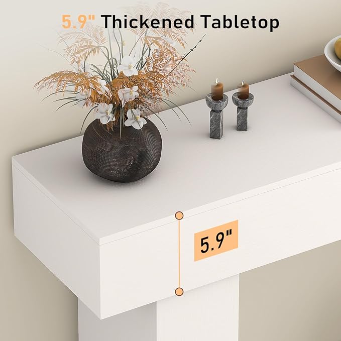 63 Inch Long Console Table for Entryway, Farmhouse Wood Rectangular Sofa Table Behind Couch Table, Narrow Entryway Table for Living Room, Entrance, Hallway, Foyer, Easy Assembly (Classic White)-CasaMuseHome