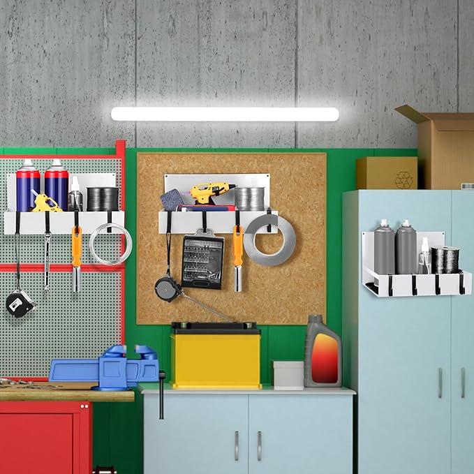 3 Pack Magnet Garage Organizer Magnetic Spice Rack for Refrigerator 20 lb Capacity Shelf Hanging Heavy Duty Magnetic Fridge Side for Organize Garage Tools (White)-CasaMuseHome