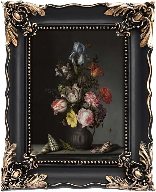 5x7 Vintage Picture Frame with Embossed Flower Design, Black Ornate Frame for 5x7 Pictures, Hand-Crafted Resin Antique Frames for Tabletop & Wall Hanging, Home Decor (Black)-CasaMuseHome