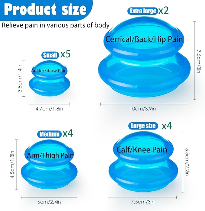 15Pcs Cupping Therapy Set-Professional Silicone Cupping, Suitable for Facial Body Massage/Deep Myofascial Release/Pain Relief/Muscle Relaxation & More (Blue,15pcs)-CasaMuseHome