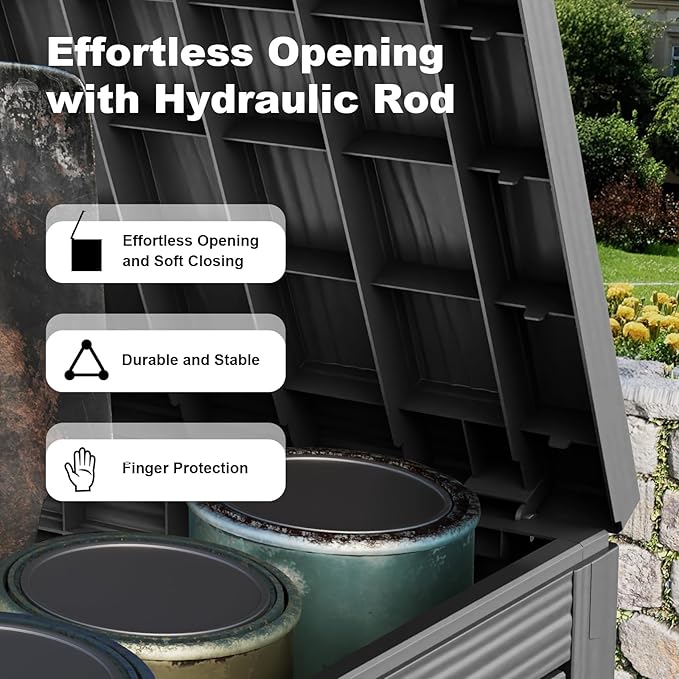 45 Gallon Resin Deck Box, Lockable Outdoor Storage Box for Patio Cushions Storage Furniture,Garden Tools, Pool Supplies, Weatherproof and UV Resistant（Black）-CasaMuseHome