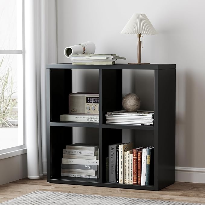 4 Cube Storage Organizer, Cubicle Open Back Decorative Book Shelf, 2-Tier Space Saving Storage Shelf Bookcase, Metal Display Shelf for Living Room,Office,Closet-CasaMuseHome