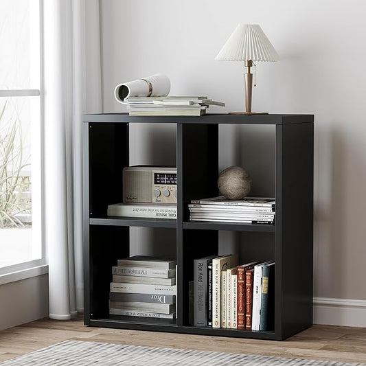 4 Cube Storage Organizer, Cubicle Open Back Decorative Book Shelf, 2-Tier Space Saving Storage Shelf Bookcase, Metal Display Shelf for Living Room,Office,Closet-CasaMuseHome