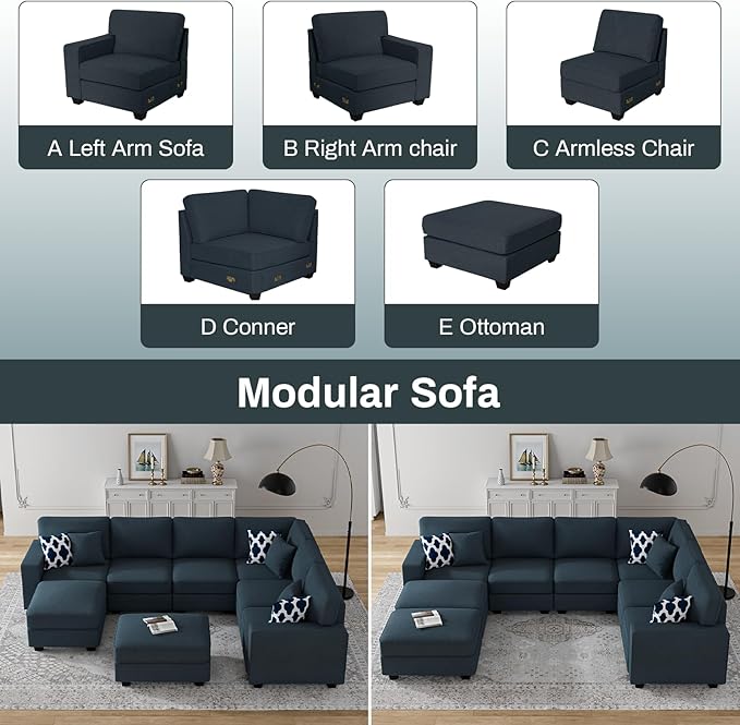 L Lengend Vansen Modular Sectional Sofa U Shaped Couch with Ottoman Modern Reversible Corner Sectional Couch for Living Room (Charcoal, U Shaped Sofa-3)-CasaMuseHome