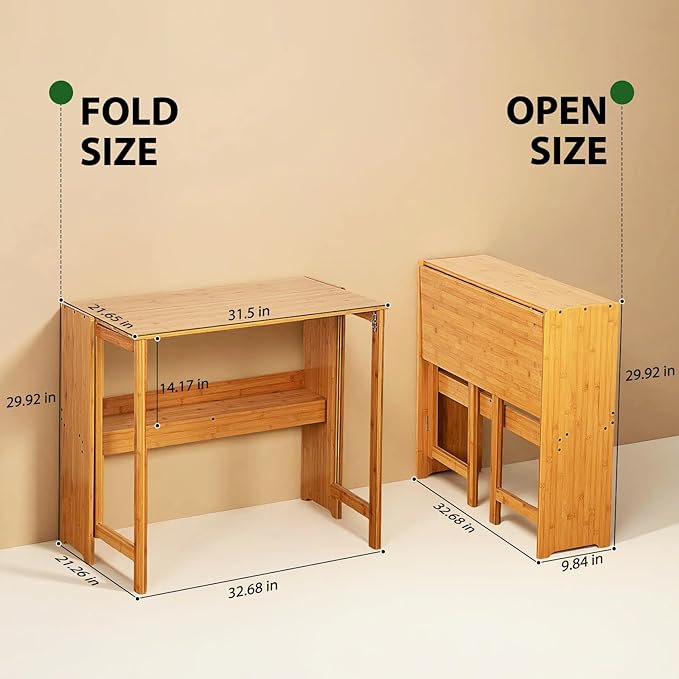 31.5" Bamboo Folding Desk,Space-Saving Computer Desk for Small Spaces, Foldable Study Table for Bedroom, Home Office, Dorm, Apartment（Natural）-CasaMuseHome